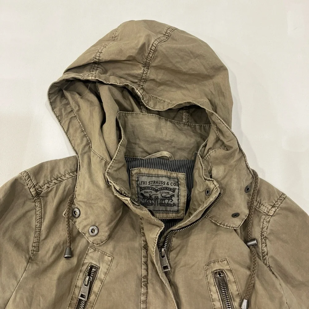 SOLD Levi's Army Jacket Womens M Green Hooded Field Chore Military Utility Coat - Picture 5 of 16